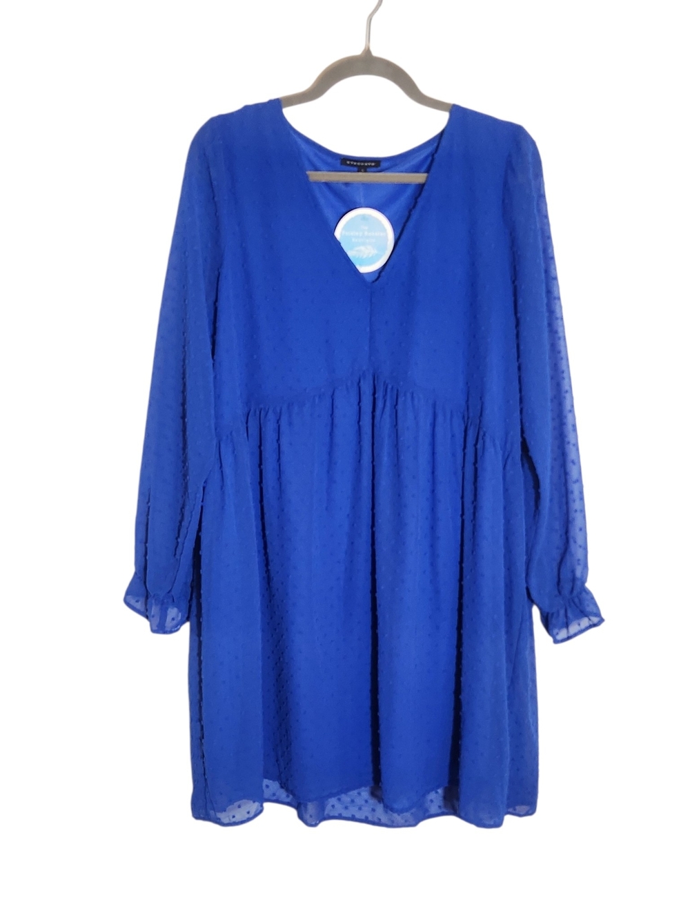 Staccato Blue Swiss Dot Mini Dress Size Large NWOT Wedding Guest Dress